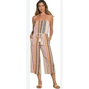 Elan Women's Jumpsuit Cropped Size Medium Strapless Colorful Cotton Striped